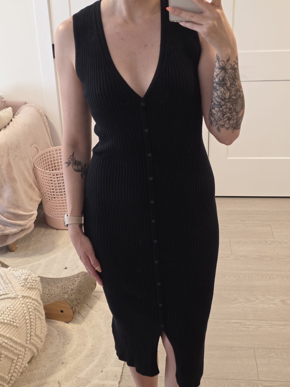 Calvin Klein Ribbed Button-Front V-Neck Sleeveless Dress